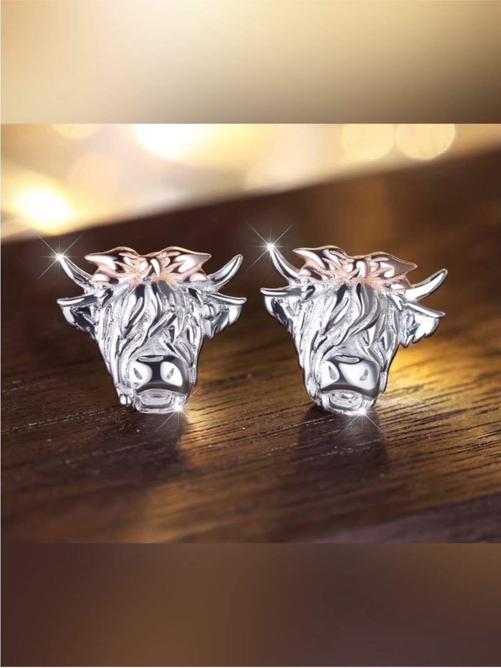 Highland Cow Style Stud Earrings 24k Gold Plated Western Earrings new